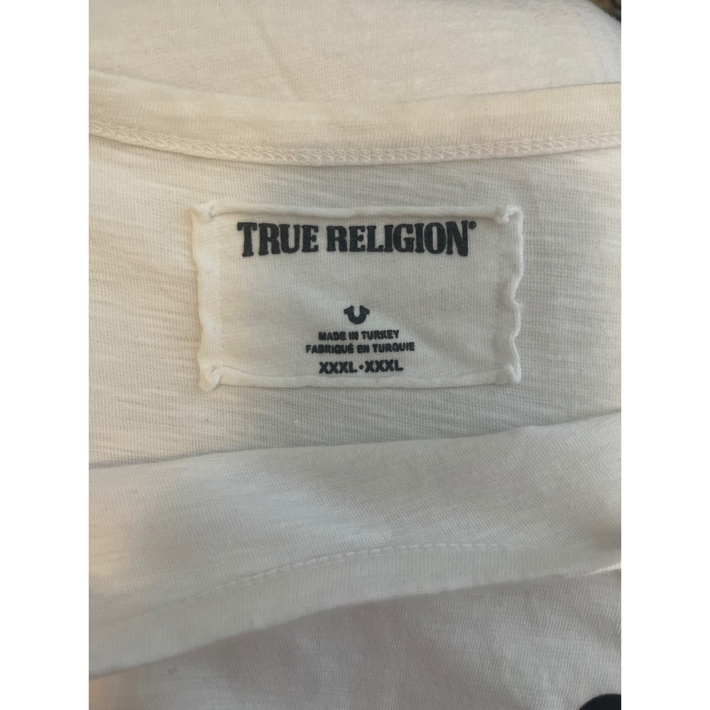 True Religion White T-Shirt XXXL Camo Horseshoe Logo Short Sleeve Pocket - Picture 3 of 6